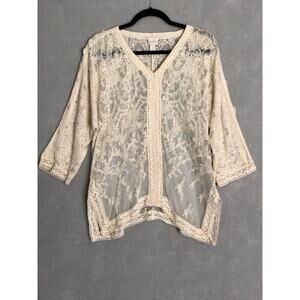 Chico's Women's Size 2 (L/12) Sheer Embroidered Off-White Top